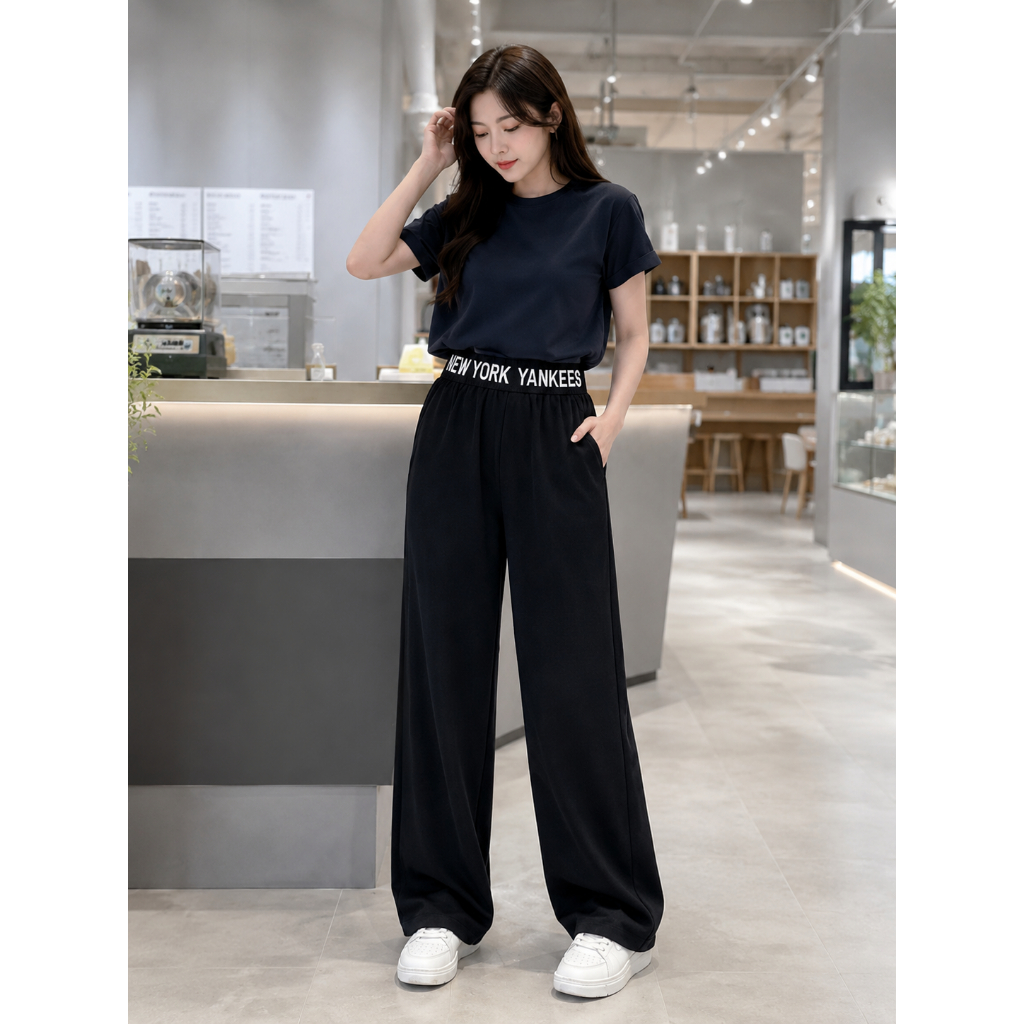 Quần Ống Suông Nữ Cạp Chữ – Quần Dài Umi Hàn Form Rộng Ống Đứng OHANLY Mặc Đi Chơi Basic