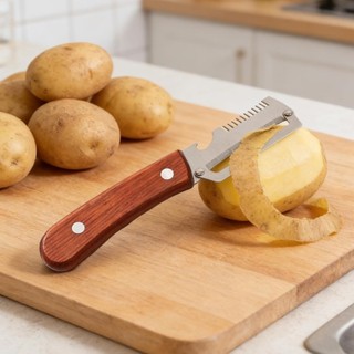 Dao Gọt Vỏ Rau Củ 3in1 Inox Cán Gỗ–Dao Bào Sợi, Gọt Trái Cây Nhanh, Dụng Cụ Nhà Bếp Đa Năng Tiện Lợi