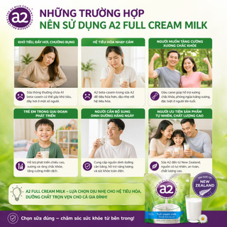 Sữa bột nguyên kem A2 1kg xuất xứ Úc giúp bổ sung canxi phát triển xương chắc khoẻ