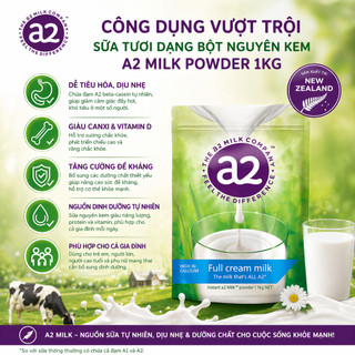 Sữa bột nguyên kem A2 1kg xuất xứ Úc giúp bổ sung canxi phát triển xương chắc khoẻ