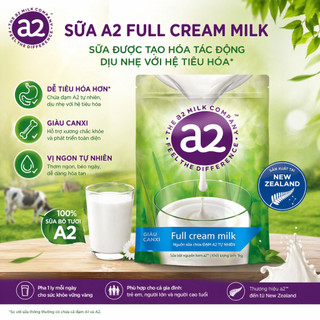 Sữa bột nguyên kem A2 1kg xuất xứ Úc giúp bổ sung canxi phát triển xương chắc khoẻ