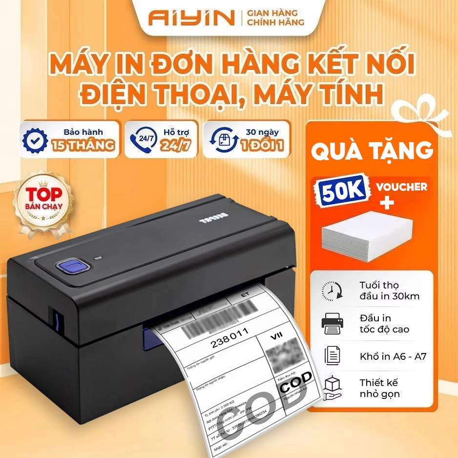 Máy In Nhiệt Bluetooth AYIN Khổ A6 A7, Máy In Đơn Hàng TMĐT, In Mã Vận Đơn, In Logo BH 15 Tháng