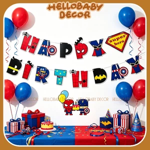 Dây chữ Happy Birthday siêu nhân nhện - đội trưởng mỹ trang trí sinh nhật cho các bé