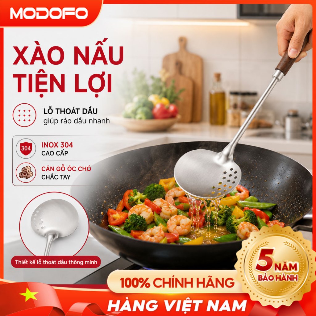 MODOFO Xẻng chảo + Muỗng 2in1 dành cho chảo chống dính, tách dầu, đảo nấu, múc canh đa dụng