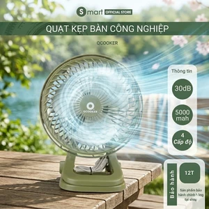 Quạt Tích Điện Kẹp Bàn SIÊU TO SIÊU MÁT - Quạt Mini Để Bàn Xoay 180 Độ, 3 Tốc Độ Gió, Cổng Sạc USB, Pin 1200mAh