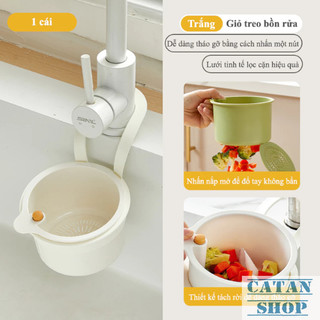 Rổ Lọc Rác Treo Bồn Rửa Bát Thông Minh, Giỏ Lọc Rác Lưới Thoát Nước Kèm Nút Nhấn Đẩy Rác 2in1