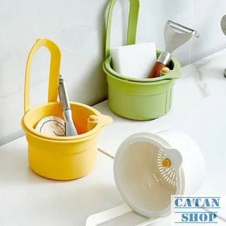Rổ Lọc Rác Treo Bồn Rửa Bát Thông Minh, Giỏ Lọc Rác Lưới Thoát Nước Kèm Nút Nhấn Đẩy Rác 2in1