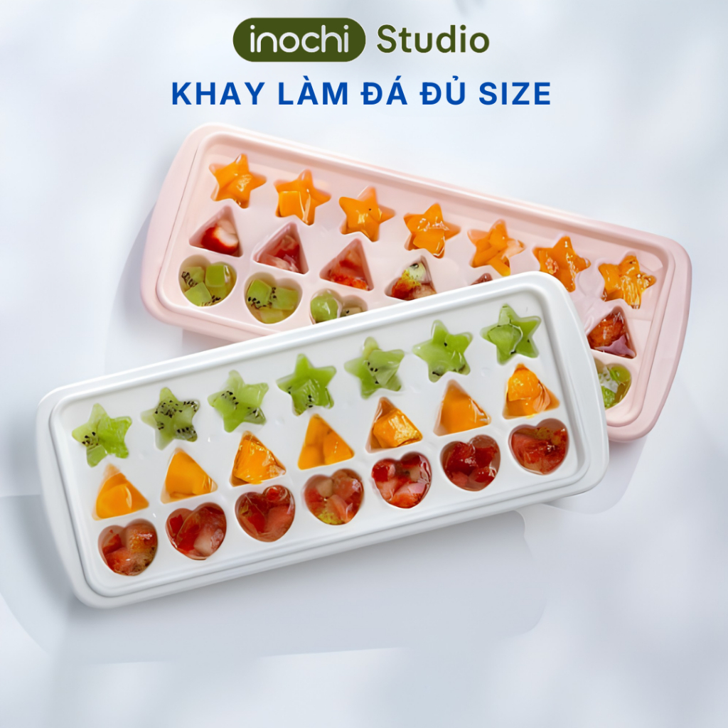 inochi Khay Làm Đá nhựa nguyên sinh đủ size, thiết kế tiện lợi, chất liệu nhựa không dính thành đá