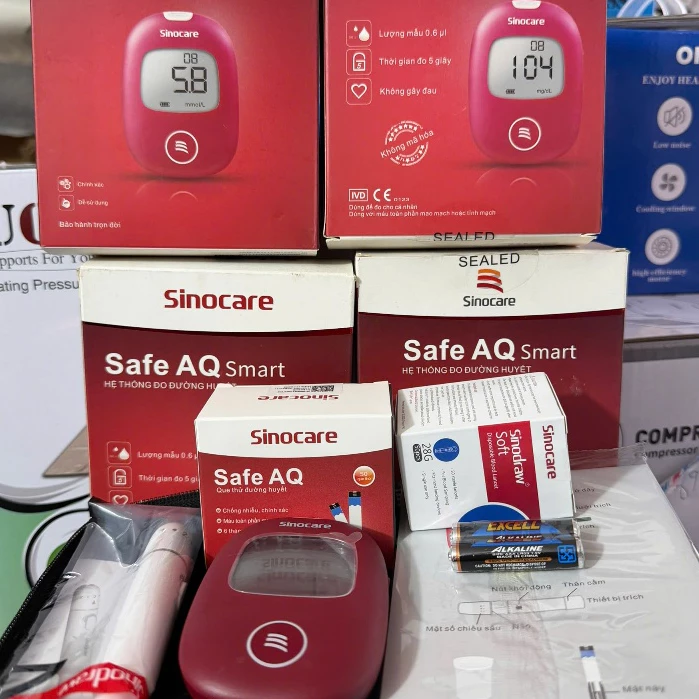 Máy Đo Đường Huyết Safe AQ Smart SINOCARE VIETNAM Tặng kèm 50 Que thử Và 50 Kim