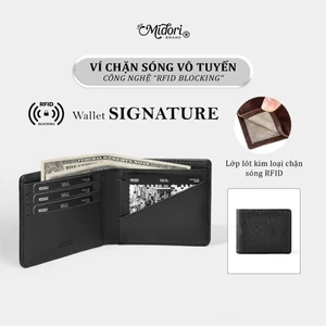 Ví Da PU SIGNATURE Nhiều Ngăn Cao Cấp Bóp Nam RFID Blocking Đựng Tiền Thẻ | Midori M Studio
