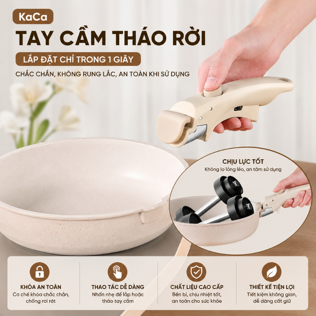 [MUA 1 TẶNG 2] Bộ nồi gốm đá 11 món với 6 lớp chống dính có tay cầm LAZO có thể tháo rời