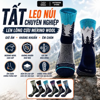 Vớ Trekking tất leo núi nam nữ chạy trail chống trượt len lông cừu Merino Wool chống phồng rộp chân kháng khuẩn tự nhiên