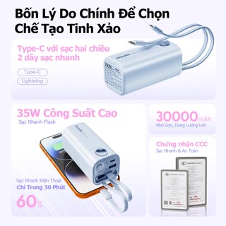 Handin Pin Sạc Dự Phòng 30000mAh 35W Cáp Type-C & Đầu L Tích Hợp Sạc Nhanh PD Màn Hình LED CCC Bảo Hành 24 Thán