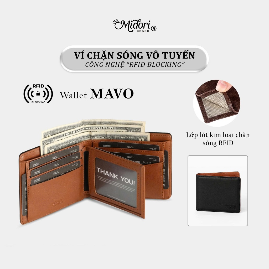 Ví Da PU MAVO Công Nghệ RFID BLOCKING Bóp Đựng Tiền Thẻ Nhiều Ngăn Cầm Tay  | M STUDIO