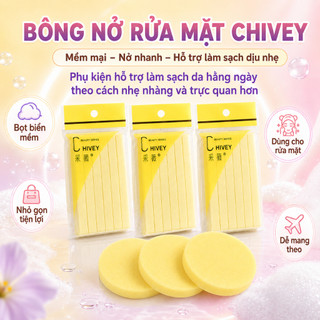 Bông nở rửa mặt bọt biển 12 miếng Chivey Miếng nở rửa mặt bọt biển dạng nén, túi 12 thanh