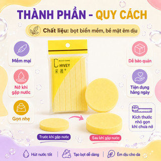 Bông nở rửa mặt bọt biển 12 miếng Chivey Miếng nở rửa mặt bọt biển dạng nén, túi 12 thanh