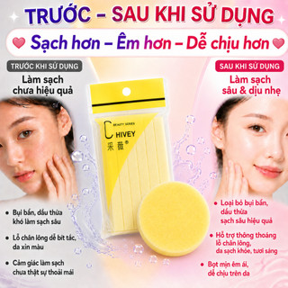 Bông nở rửa mặt bọt biển 12 miếng Chivey Miếng nở rửa mặt bọt biển dạng nén, túi 12 thanh