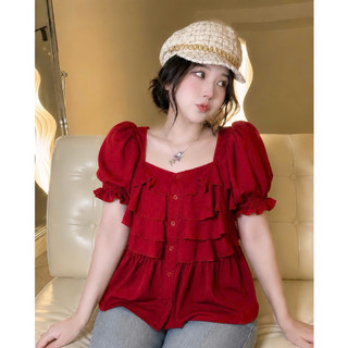 Áo Babydoll Bigsize Tay Phồng Cổ Vuông Dáng Áo Xếp Tầng Dễ Thương Vải Xoa Mềm Mịn SM36