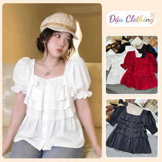 Áo Babydoll Bigsize Tay Phồng Cổ Vuông Dáng Áo Xếp Tầng Dễ Thương Vải Xoa Mềm Mịn SM36