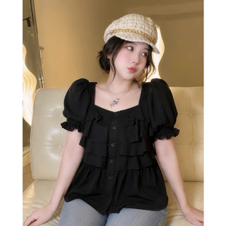 Áo Babydoll Bigsize Tay Phồng Cổ Vuông Dáng Áo Xếp Tầng Dễ Thương Vải Xoa Mềm Mịn SM36