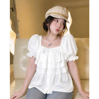 Áo Babydoll Bigsize Tay Phồng Cổ Vuông Dáng Áo Xếp Tầng Dễ Thương Vải Xoa Mềm Mịn SM36