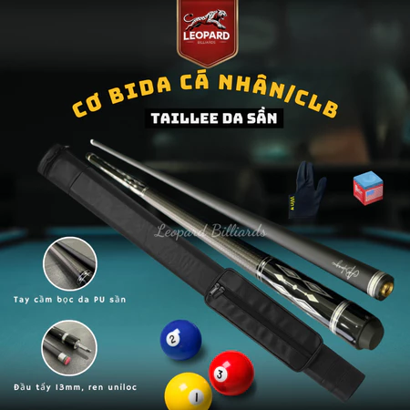 Cơ bida lỗ/lip/3C TAILLEE DA SẦN - Ngọn phủ carbon chống cong vênh - Tẩy 7 màu - Leopard Billiards