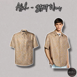 ⚡️[Hight Quality] Áo Sơ Mi Nam Nữ \/ Beige Ready To - Điểm Nhấn Mono Vàng Nâu Phối Hoa Sang Trọng Loại 1