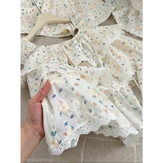 Bộ Đồ Nữ Hoa Nhí Form Suông Tiểu Thư Hàn Quốc | Set Áo Bèo Tầng Phối Ren Hot Trend