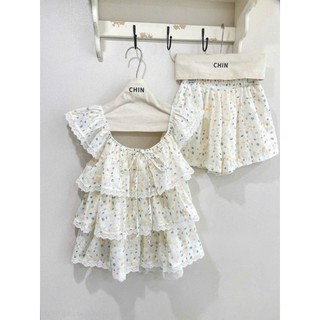 Bộ Đồ Nữ Hoa Nhí Form Suông Tiểu Thư Hàn Quốc | Set Áo Bèo Tầng Phối Ren Hot Trend