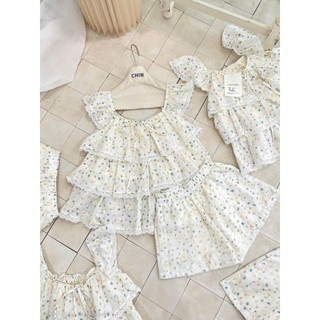 Bộ Đồ Nữ Hoa Nhí Form Suông Tiểu Thư Hàn Quốc | Set Áo Bèo Tầng Phối Ren Hot Trend