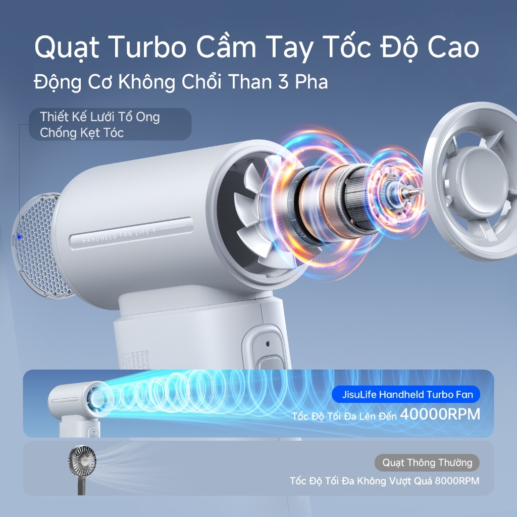 Quạt cầm tay JisuLife 9 mini gió mạnh pin lâu nhẹ gọn thiết kế thời trang dùng văn phòng, du lịch ngoài trời