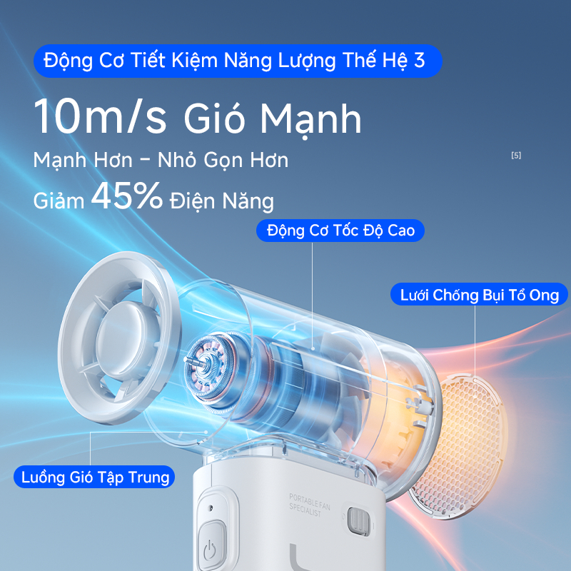 Quạt cầm tay JisuLife 9 mini gió mạnh pin lâu nhẹ gọn thiết kế thời trang dùng văn phòng, du lịch ngoài trời