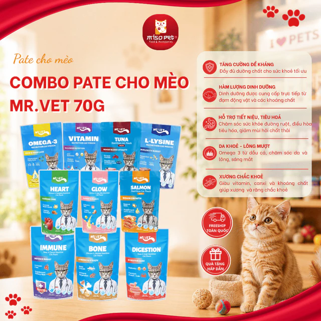 [COMBO 24 GÓI] Pate Mrvet Cho Mèo, Pate Cho Mèo Đủ Vị Từ Thịt Bổ Sung Các Dưỡng Chất Thiết Yếu Gói 70g