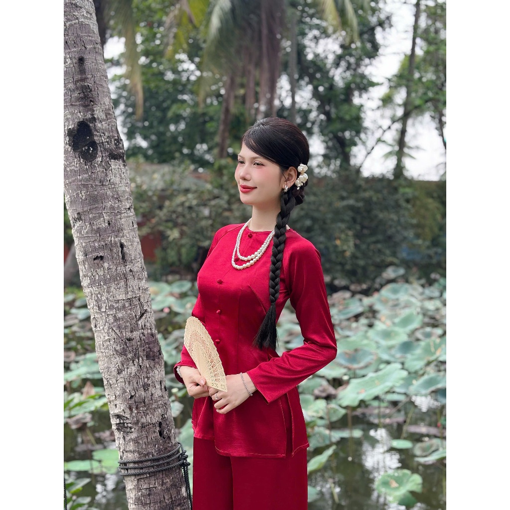 B.a180 -Bộ Bà Ba LụA ValeNtinooOoo ChÂu Sa CaO Cấp Cổ TrÒn Nút Nụ Dây Kéo QUẦN CÙNG CHẤT