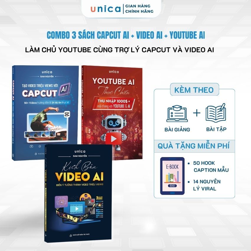 Bìa sách Combo 3 sách Youtube Capcut Video AI thực chiến Kiến tạo triệu views Đột phá từ AI