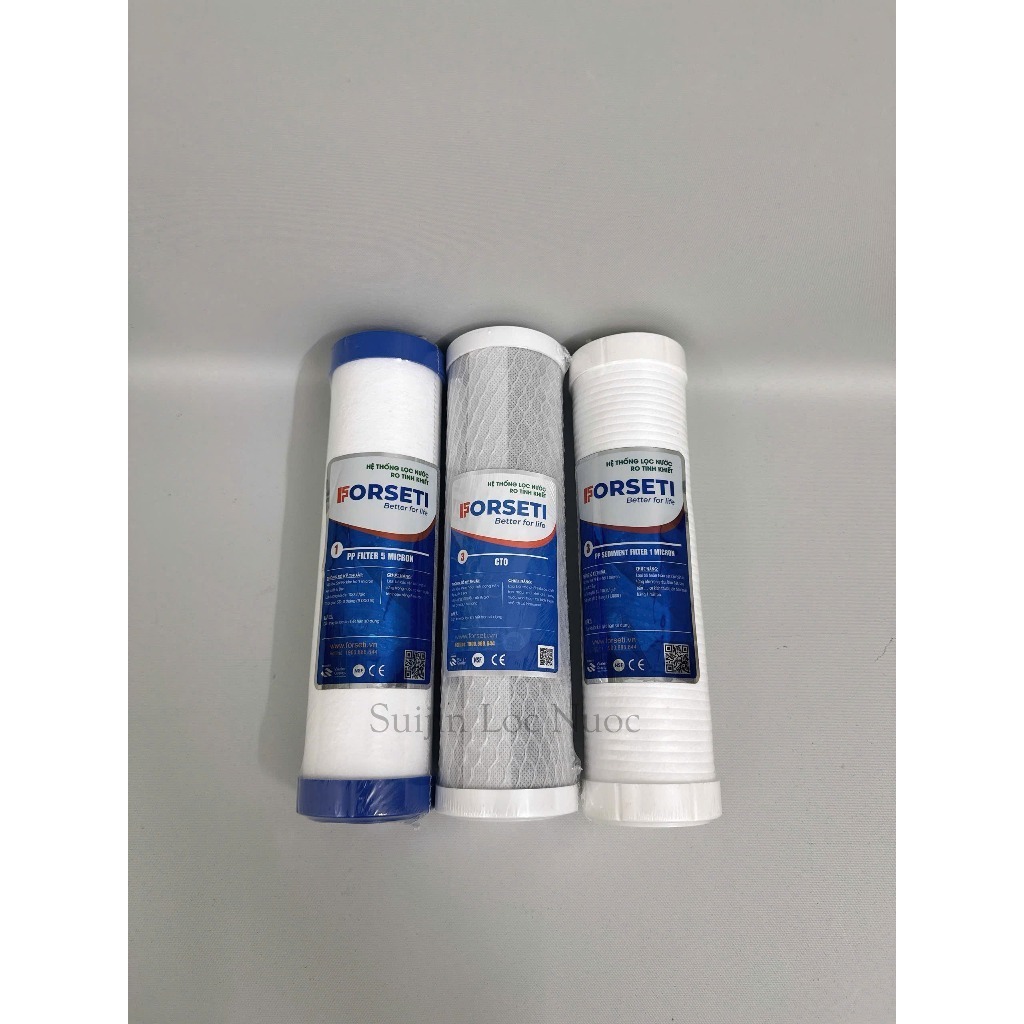Bộ 3 lõi lọc nước thô 123 Forseti 10 inch chính hãng Lõi 2 là than hoạt tính dạng nén (CTO)