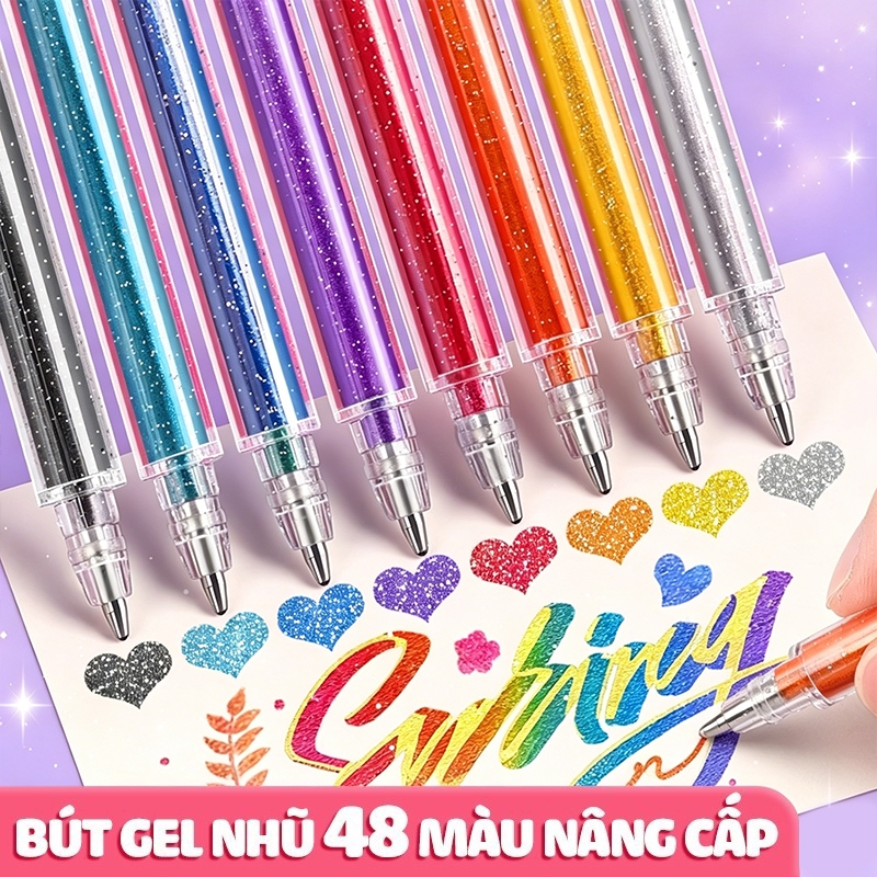 Bút highlight lấp lánh Mesibo 48 màu bút ghi chú sáng tạo dùng cho sổ tay bullet journal học sinh văn phòng