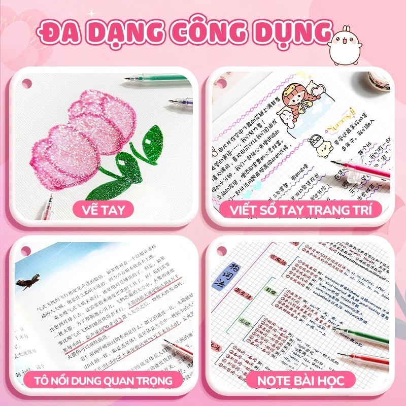 Bút highlight lấp lánh Mesibo 48 màu bút ghi chú sáng tạo dùng cho sổ tay bullet journal học sinh văn phòng