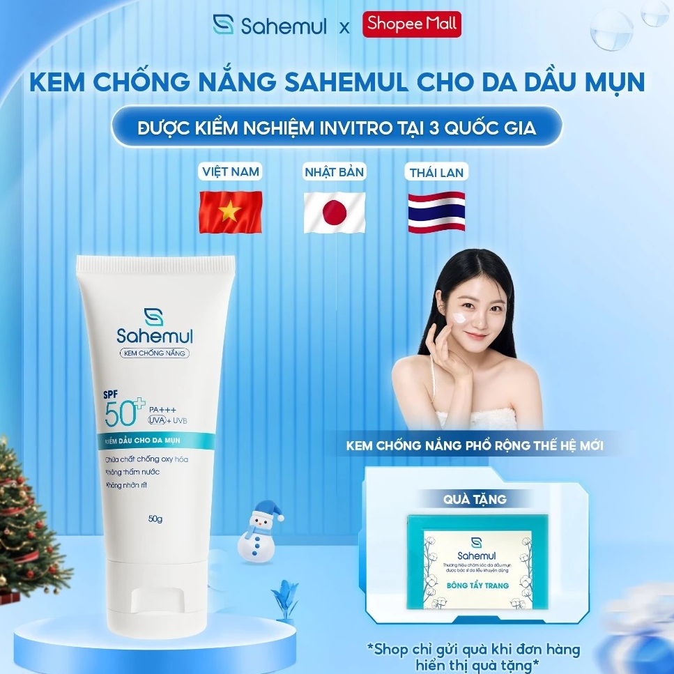 [LIVE KOL] Kem chống nắng SAHEMUL Cho Da Dầu Mụn, Kiềm Dầu, Nâng Tone SPF50+ 50g