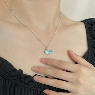 Vòng Cổ Nữ Bạc S925 Họa Tiết Cá Voi Xanh Pastel – Quà Tặng Sinh Nhật Bạn Gái Ý Nghĩa