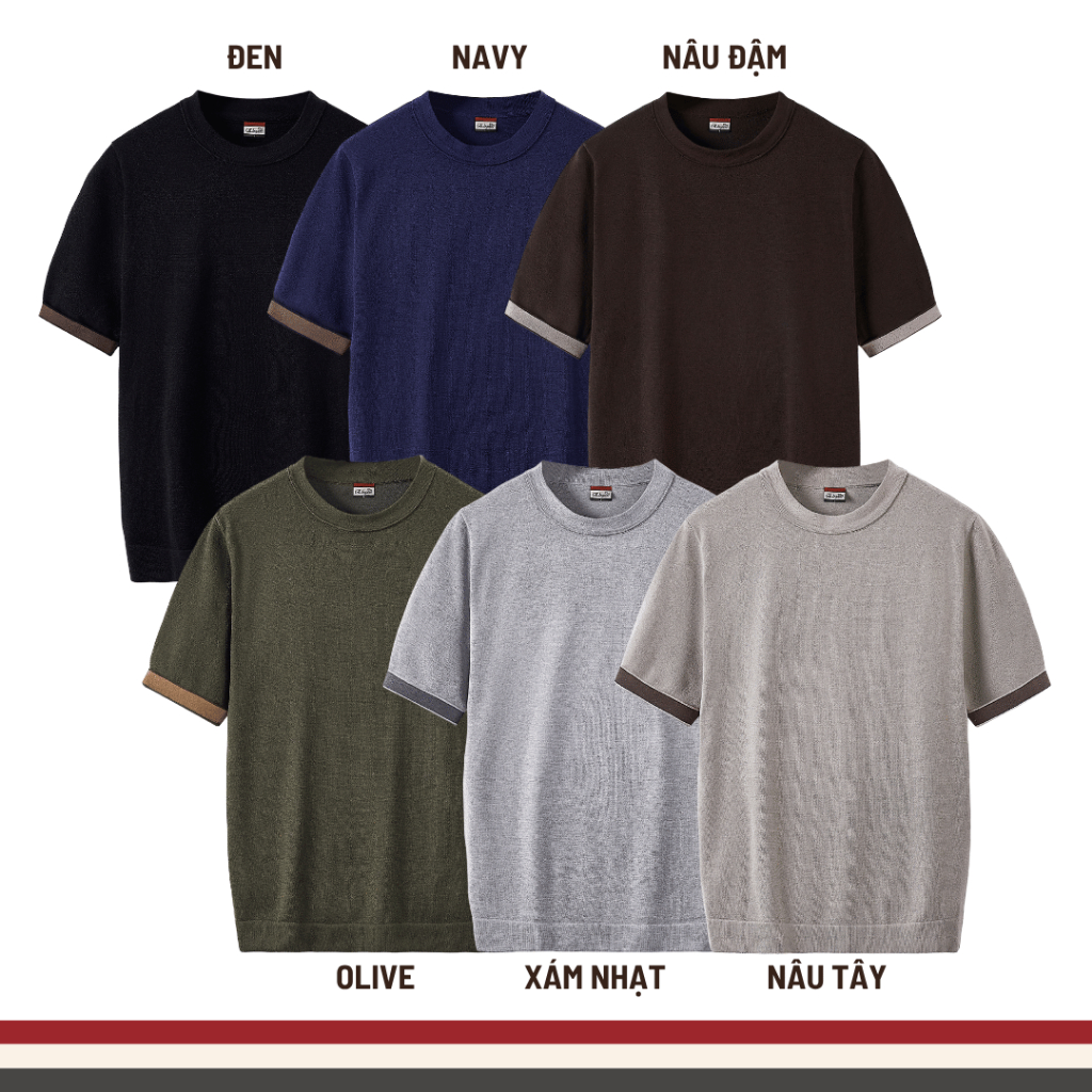 [WHY.NOT ELEGANT] Áo Dệt Kim Cao Cấp Cổ Tròn Phối Màu Tay Áo (Màu Xanh Navy) - Áo Nam Có Bigsize