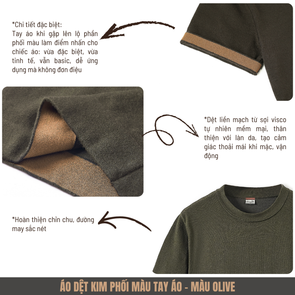 [WHY.NOT ELEGANT] Áo Dệt Kim Cao Cấp Cổ Tròn Phối Màu Tay Áo (Màu Olive) - Áo Nam Có Bigsize