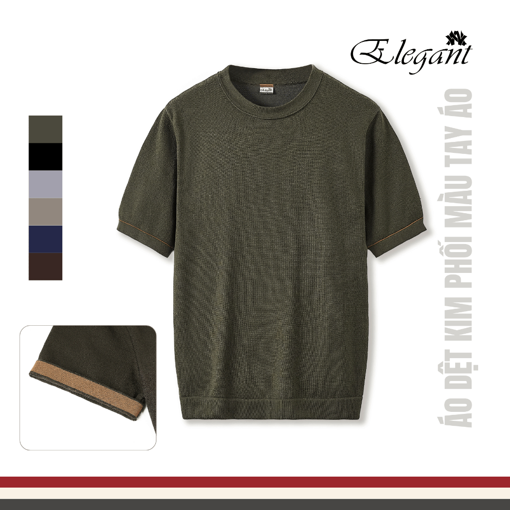 [WHY.NOT ELEGANT] Áo Dệt Kim Cao Cấp Cổ Tròn Phối Màu Tay Áo (Màu Olive) - Áo Nam Có Bigsize