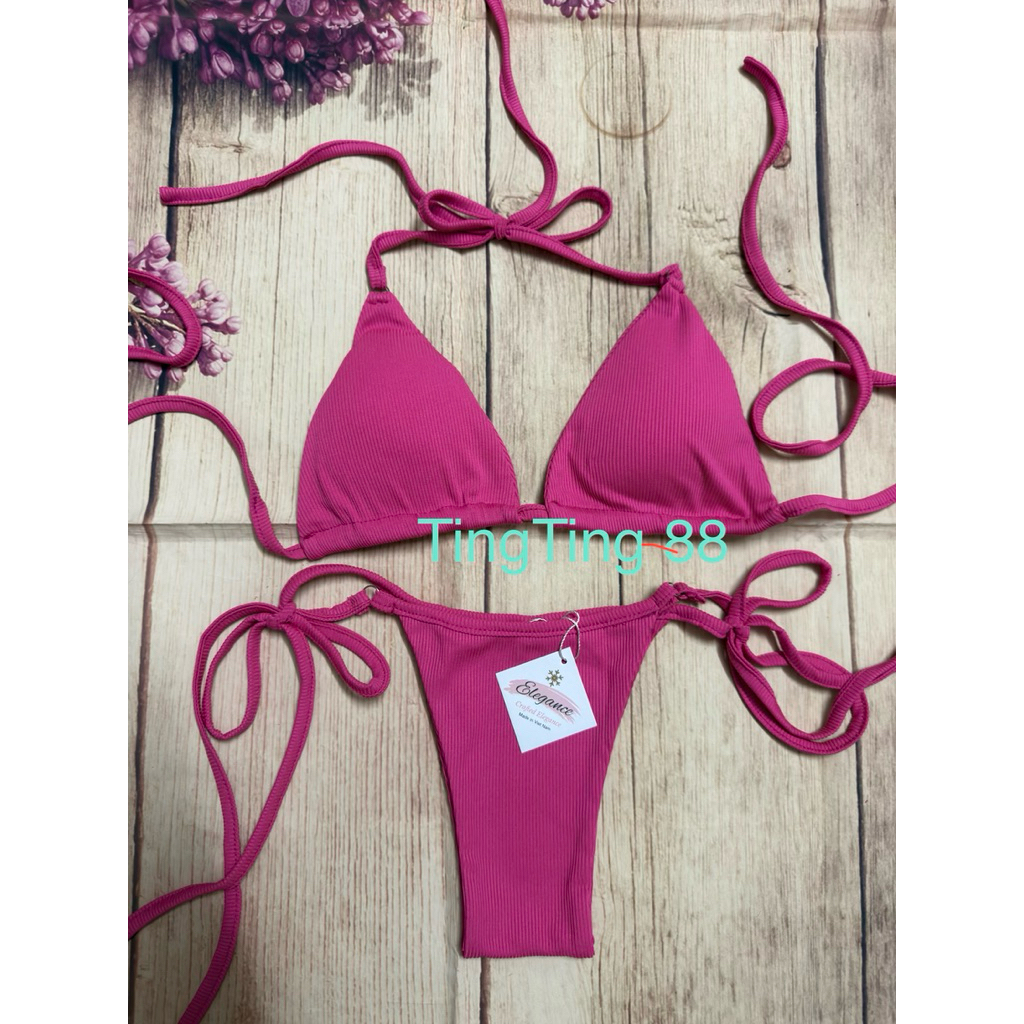 Bikini Hồng 2 Mảnh Dây Buộc Quần Rút Dây Sexy TingTing 88- Chất Liệu Tăm Lạnh Màu Hồng Nổi Bật và Quyến Rū