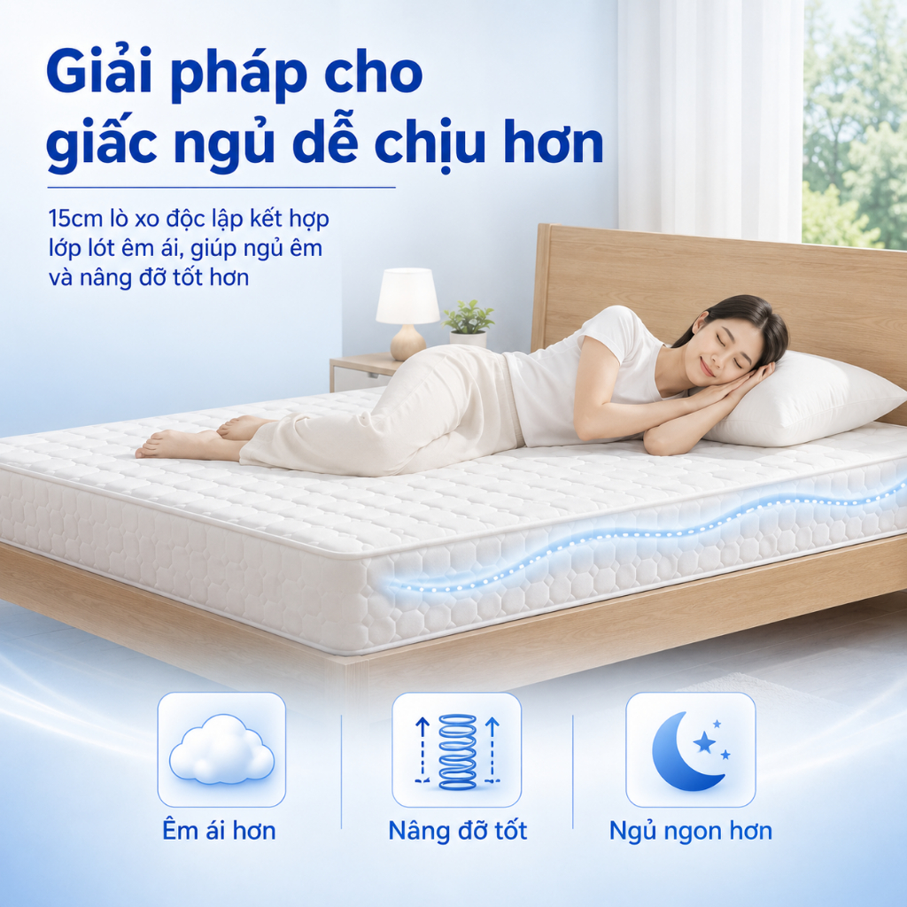 CONOCO Nệm Lò Xo Hybrid 15cm Êm Ái Nâng Đỡ Cột Sống Phù Hợp Phòng Ngủ