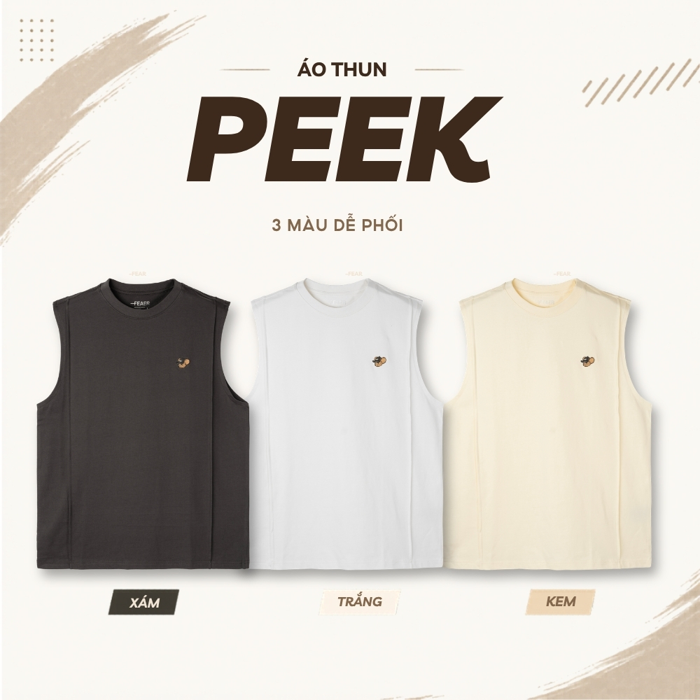 [GIÁ MỞ BÁN] Áo thun sát nách TANKTOP PEEK vải cotton, form rộng thoải mái, thêu logo tinh tế, mặc hè và vận động- FEAER