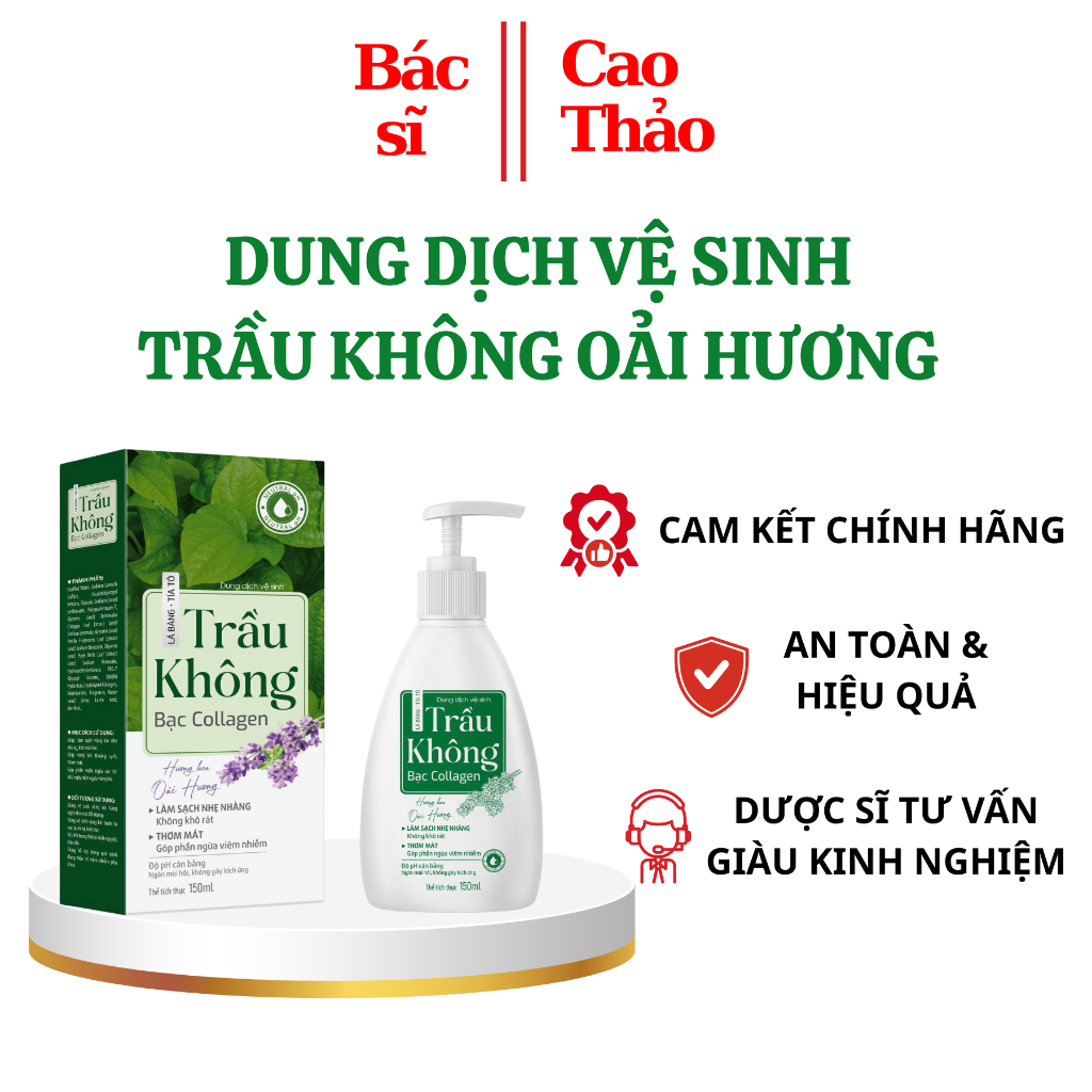 Dung Dịch Vệ Sinh Lá Bàng Tía Tô Trầu Không Bạc Collagen - Hương Oải Hương Chai 150ml [ TG Xanh ]