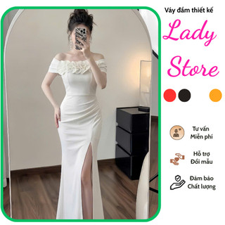 Đâm dạ hội bẹt vai váy dài maxi[damvaythietke] thiết kế bèo lục bình dự tiệc sang trọng đen, trắng, đỏ, vàng, hồng. M002