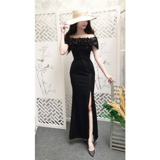 Đâm dạ hội bẹt vai váy dài maxi[damvaythietke] thiết kế bèo lục bình dự tiệc sang trọng đen, trắng, đỏ, vàng, hồng. M002
