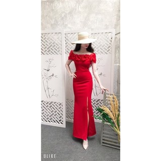 Đâm dạ hội bẹt vai váy dài maxi[damvaythietke] thiết kế bèo lục bình dự tiệc sang trọng đen, trắng, đỏ, vàng, hồng. M002